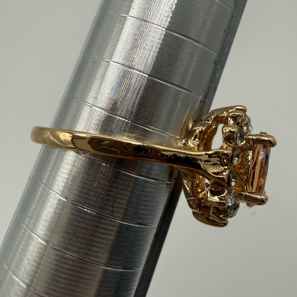 Gold-Tone Amber Halo Ring with Clear Accent Stones - Picture 8 of 9